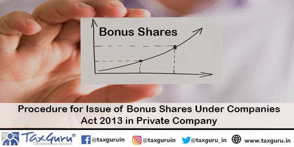Procedure for Issue of Bonus Shares Under Companies Act 2013 in Private Company