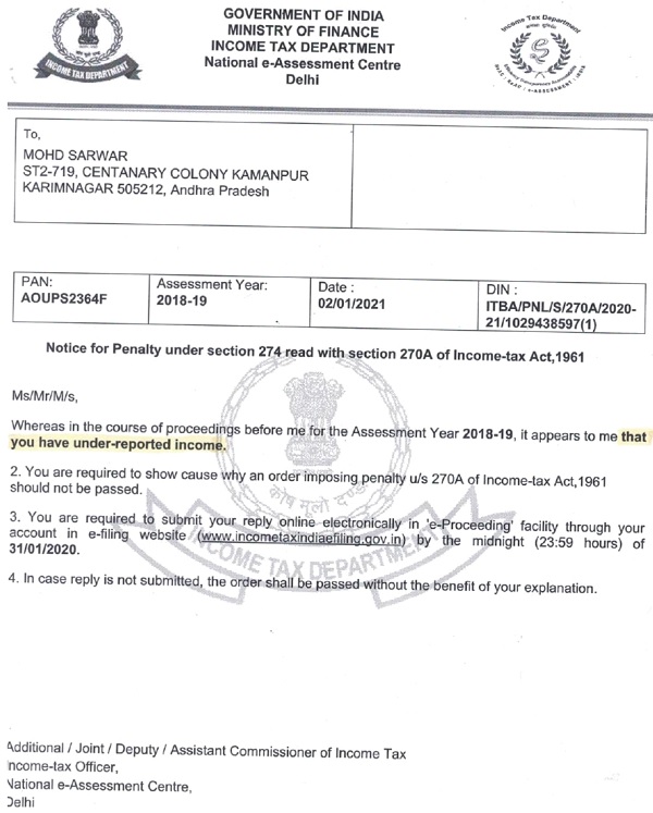 The Assessing Officer has also issued a notice u s 270A