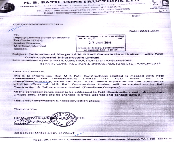 letterhead of M.B. Patil Construction Ltd.