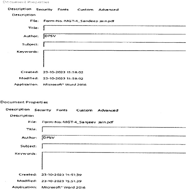 screenshot showing the document properties is as under