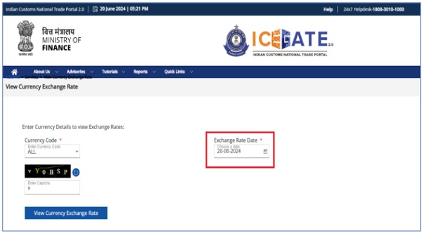 select the date of currency exchange rate