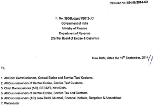 Circular No.984 dated 16th September 2014