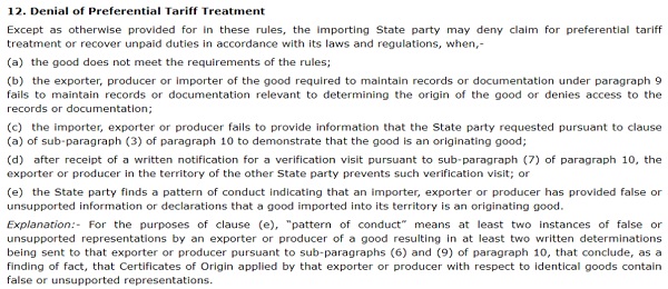 Denial of Preferential Tariff treatment