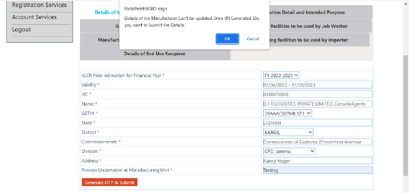 Step 4 -Generate OTP and submit