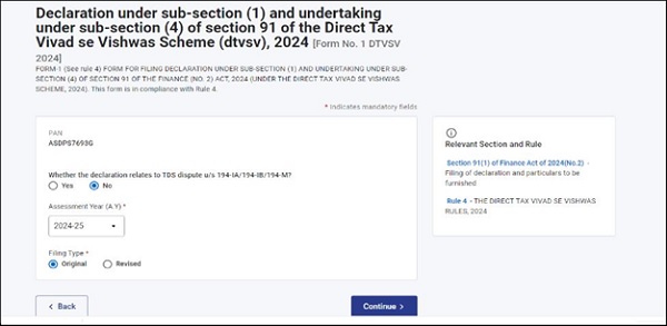 Assessment Year (A.Y) and filing type i.e. original or Revised