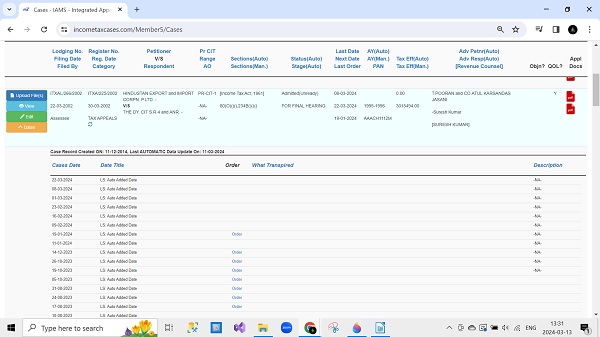 Case Manager - Dates for a case