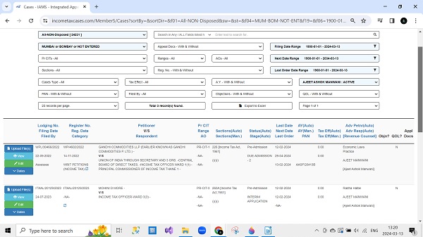 Case Manager - filter of particular counsel name