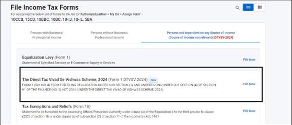 Form 1 for filing declaration