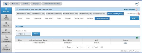 View Previous Years HRR Issue in Taxpayer Profile views