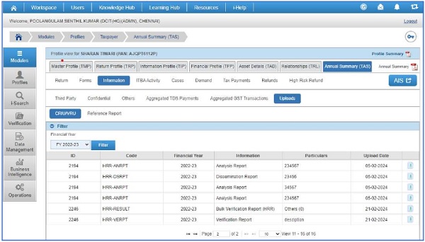 Viewing the the Feedback submitted in Respective PAN in Profile views