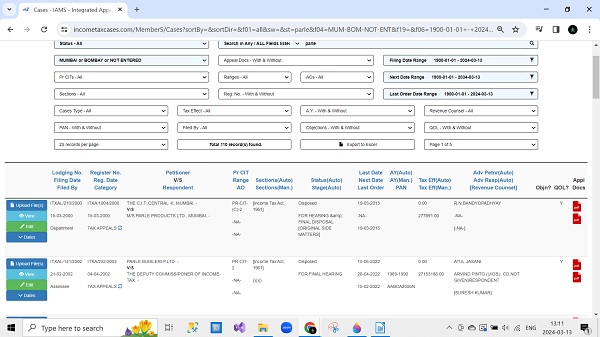 filter containing cases with the search string