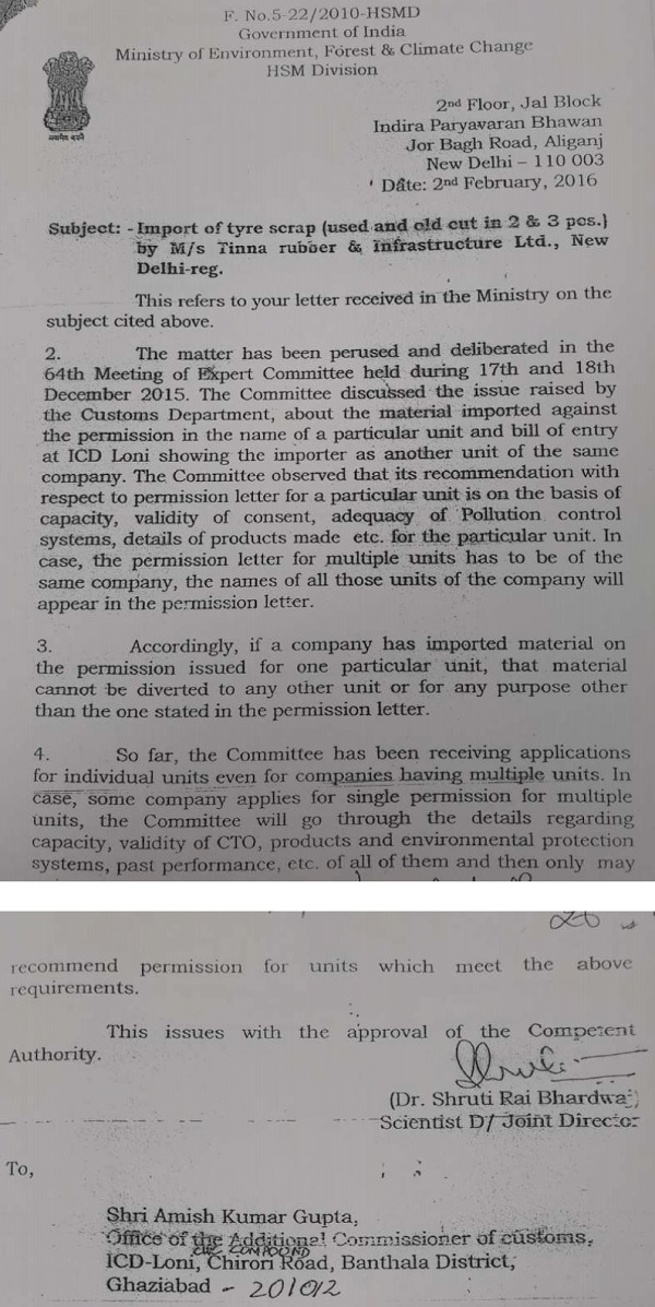 Import of tyre scrap Used and old in 2& 3 Pes. By Ms Tinna rubber & Infrastructure Ltd.